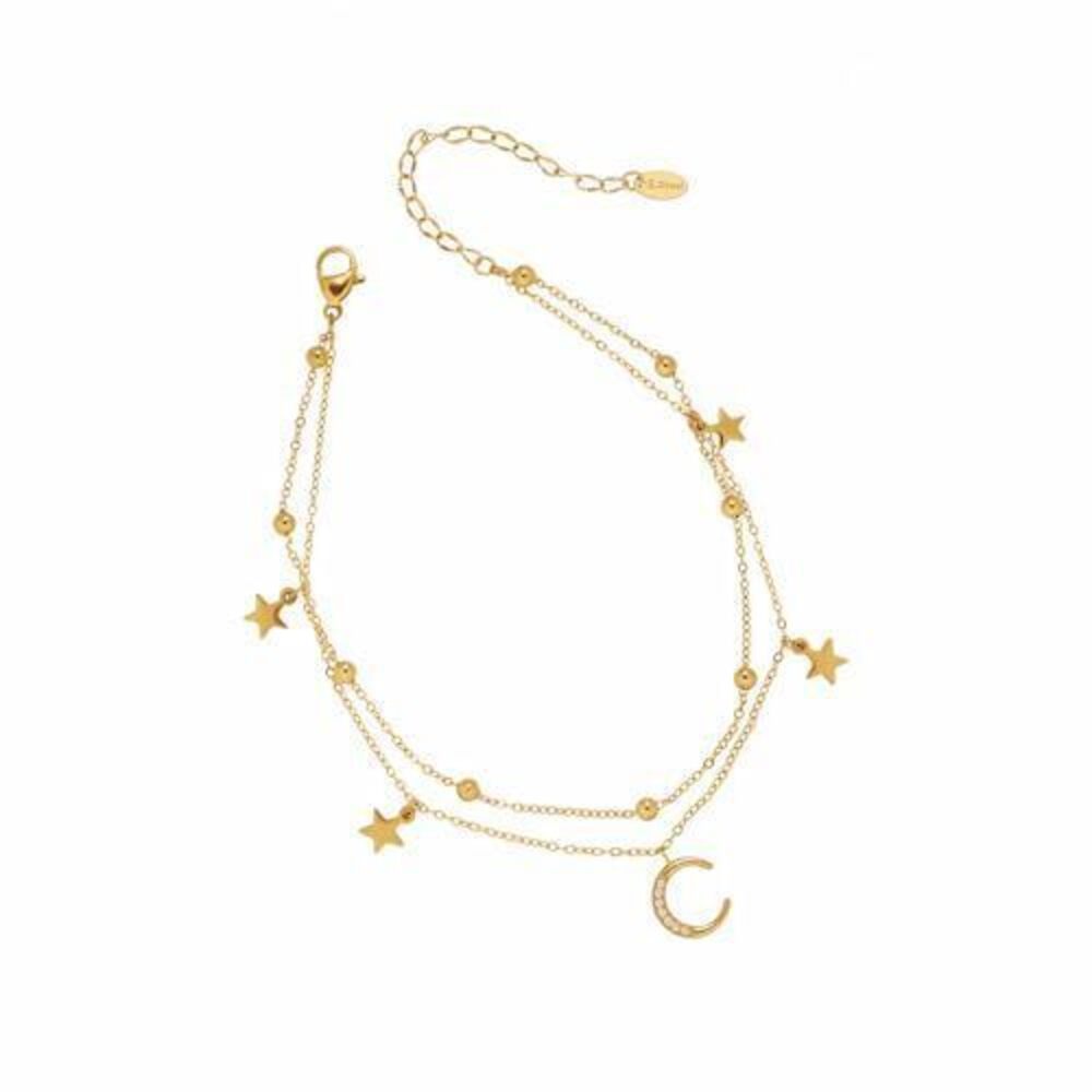 5198 Anklet Bracelets , 18k Gold Plated Titanium Steel Star Moon Foot
